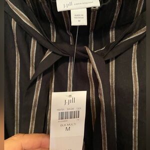 J.Jill Black with white/bronze stripes. Size M, linen stretch. NWT